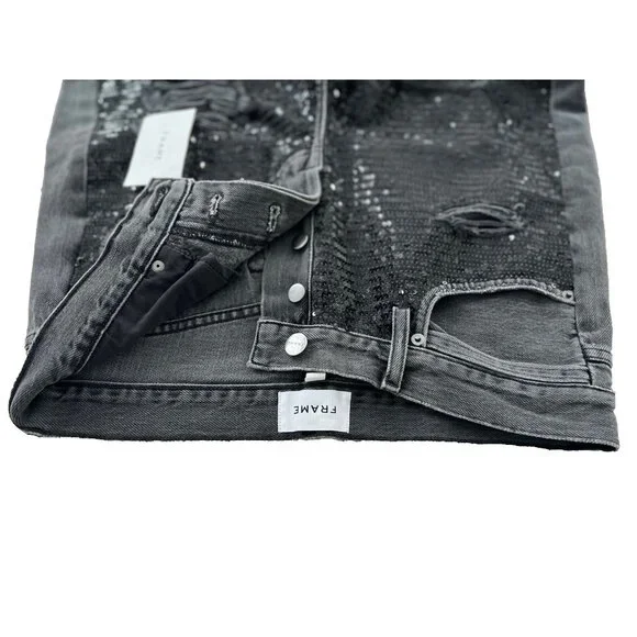 *** Frame Sequin Ripped Jeans Basque Rips Jeans Black ( 27 ) - Picture 6 of 7